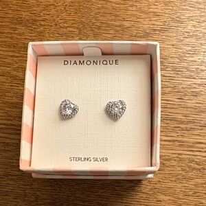 Diamonique Silver Heart Stud Earrings
